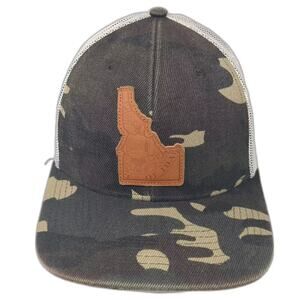 Local Crowns Trucker Hat Green White Idaho State Camo Leather Patch Snapback OS